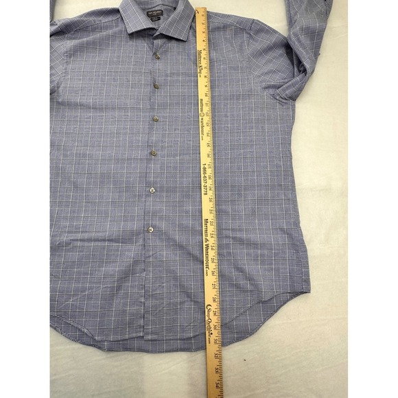 Van Heusen Flex Slim Fit Stretch Dress Shirt Blue Glen Plaid Mens 17.5 32/33 XL - Picture 5 of 10